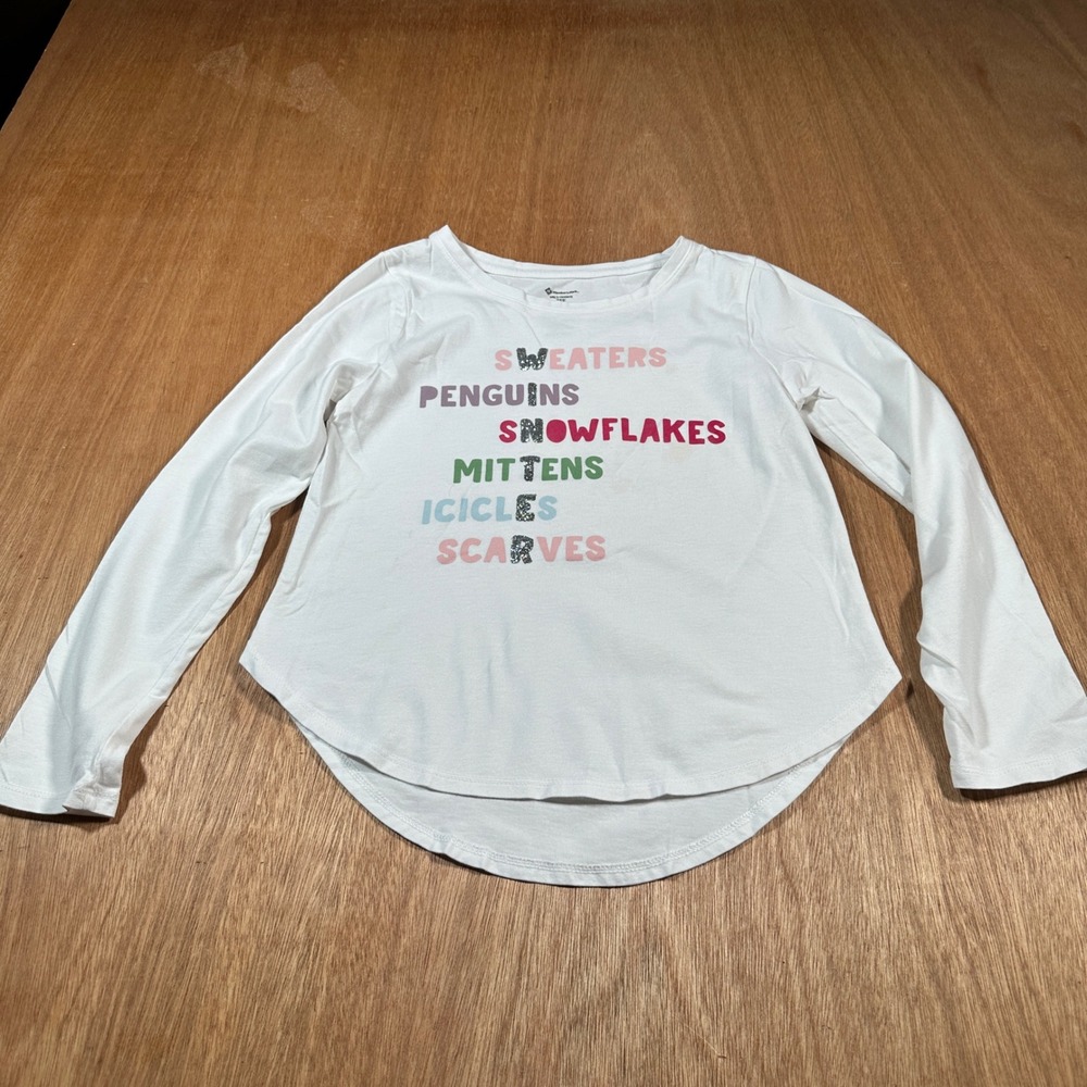 Member's Mark Graphic Tee Girls 10/12 White Winter Snowflakes Long Sleeve Shirt